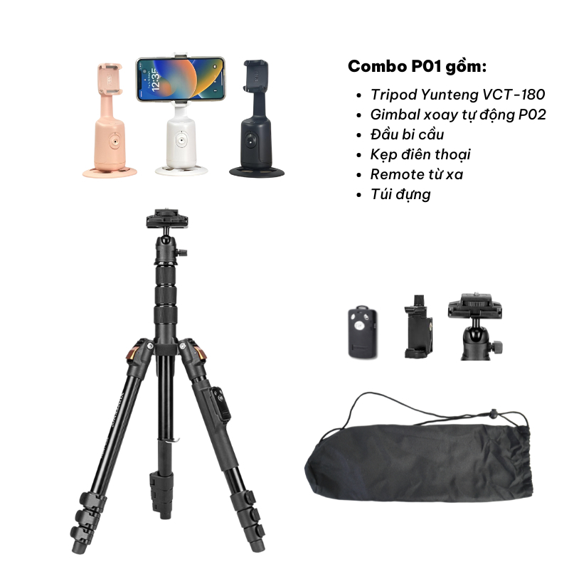 Combo Tripod Yunteng VCT-180 Và Gimbal P01/P02/Q02 - Phụ Kiện Quay Video, Livestream, Chụp Ảnh