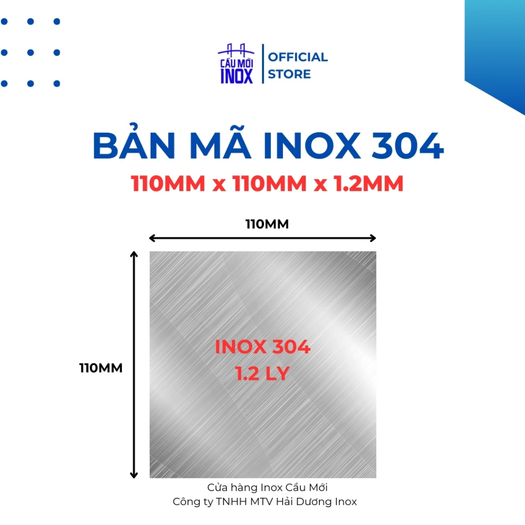 Bản mã inox 304, kích thước 110x110x1.2mm, cắt laser chính xác, chất lượng cao