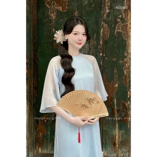 Set ÁO DÀI CÁCH TÂN dáng suông chất tơ cao cấp đính bông tay loe quần tuyết nhung 2 màu xinh tươi