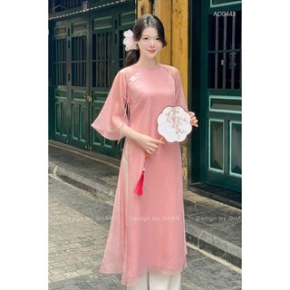 Set ÁO DÀI CÁCH TÂN dáng suông chất tơ cao cấp đính bông tay loe quần tuyết nhung 2 màu xinh tươi