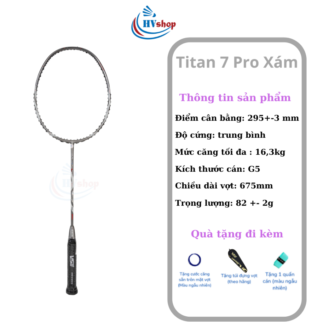 Vợt cầu lông VS Titan 7 Pro chính hãng, miễn phí công căng, cuốn cán và bao vợt - HVShop