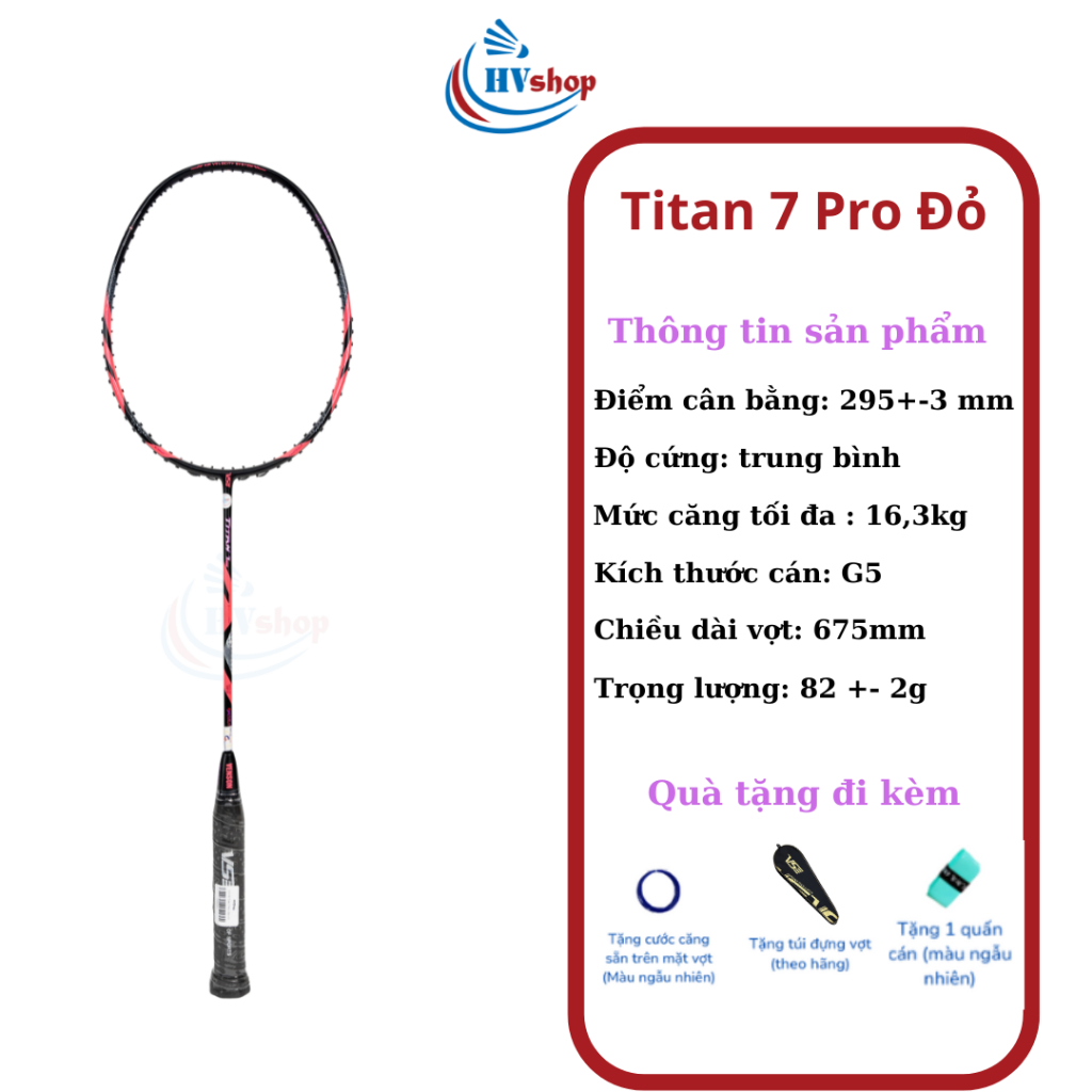 Vợt cầu lông VS Titan 7 Pro chính hãng, miễn phí công căng, cuốn cán và bao vợt - HVShop