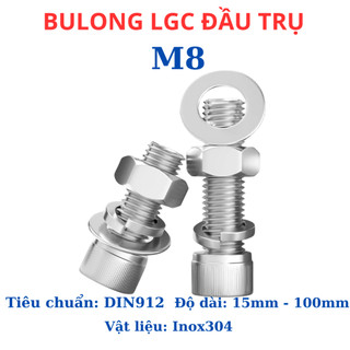 Bulong lục giác chìm đầu trụ inox304 M8 (8li) dài 15 mm - 100mm.