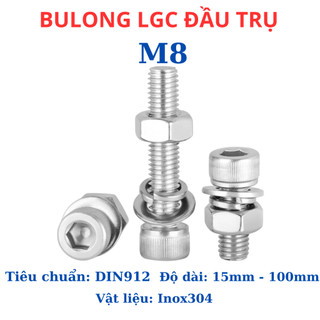 Bulong lục giác chìm đầu trụ inox304 M8 (8li) dài 15 mm - 100mm.