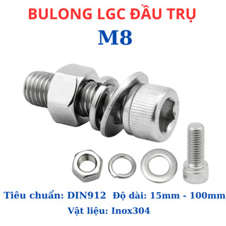 Bulong lục giác chìm đầu trụ inox304 M8 (8li) dài 15 mm - 100mm.
