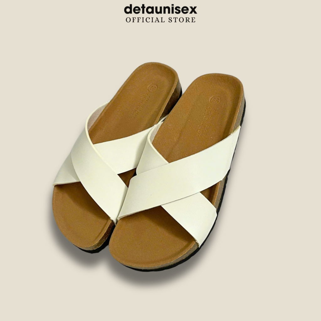 Ảnh Dép Birken Đế Trấu Quai Chéo Nam Nữ Chữ X màu Trắng DETAUNISEX - DETA23TD 3