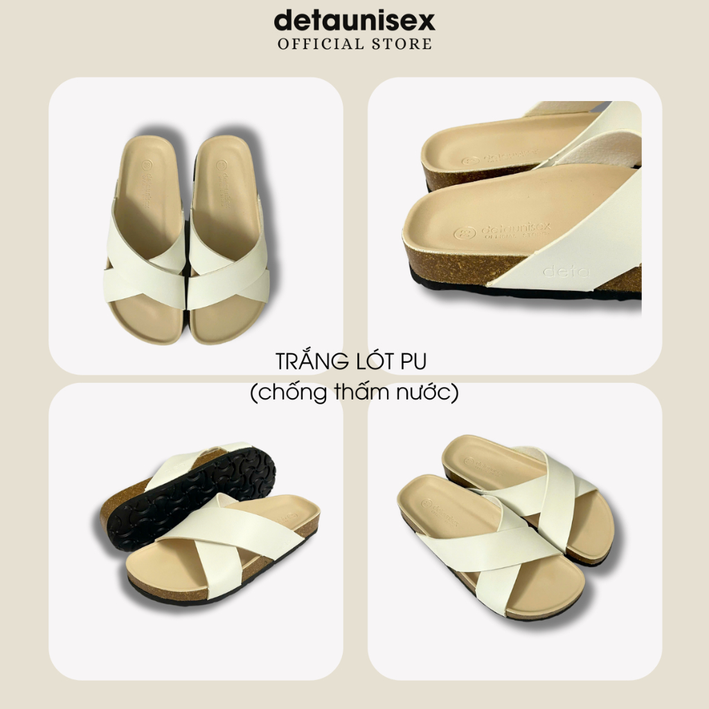 Ảnh Dép Birken Đế Trấu Quai Chéo Nam Nữ Chữ X màu Trắng DETAUNISEX - DETA23TD 2