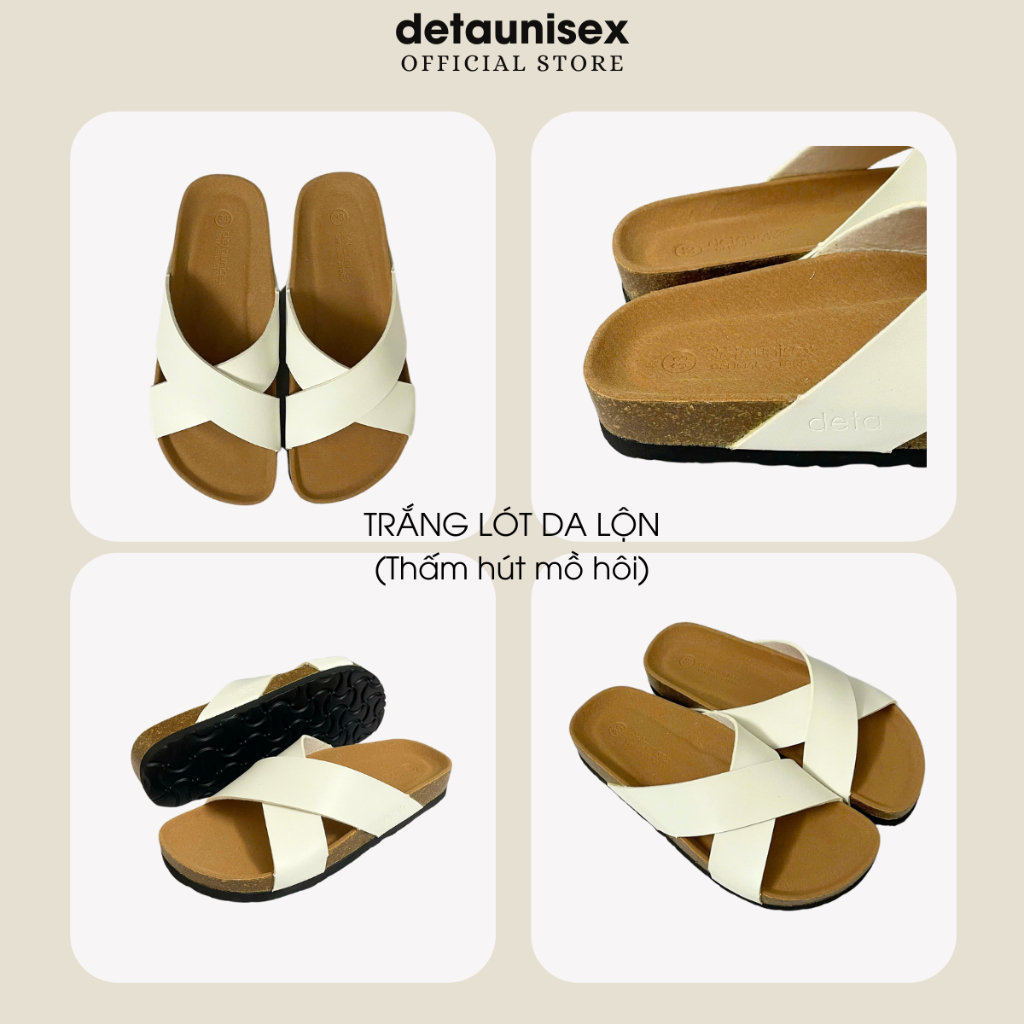 Ảnh Dép Birken Đế Trấu Quai Chéo Nam Nữ Chữ X màu Trắng DETAUNISEX - DETA23TD 1