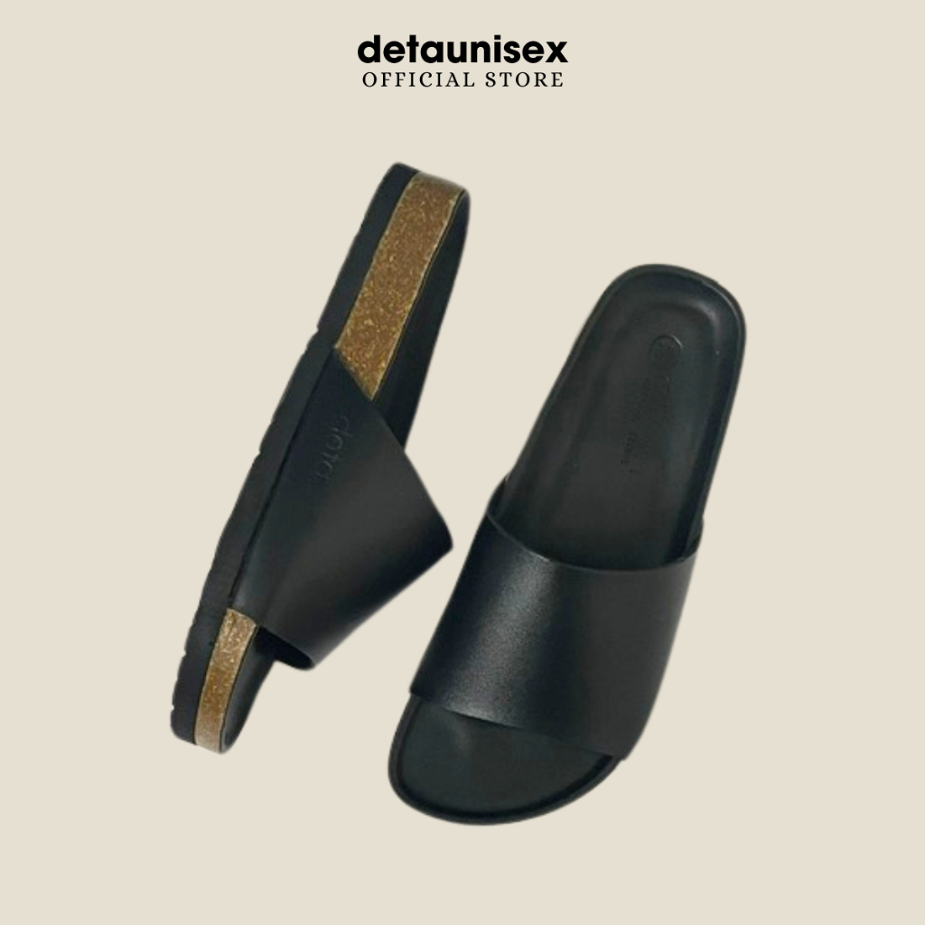 Ảnh Dép Birken đế trấu nam nữ quai bảng ngang DETAUNISEX màu đen lót đen - DETA12F 2