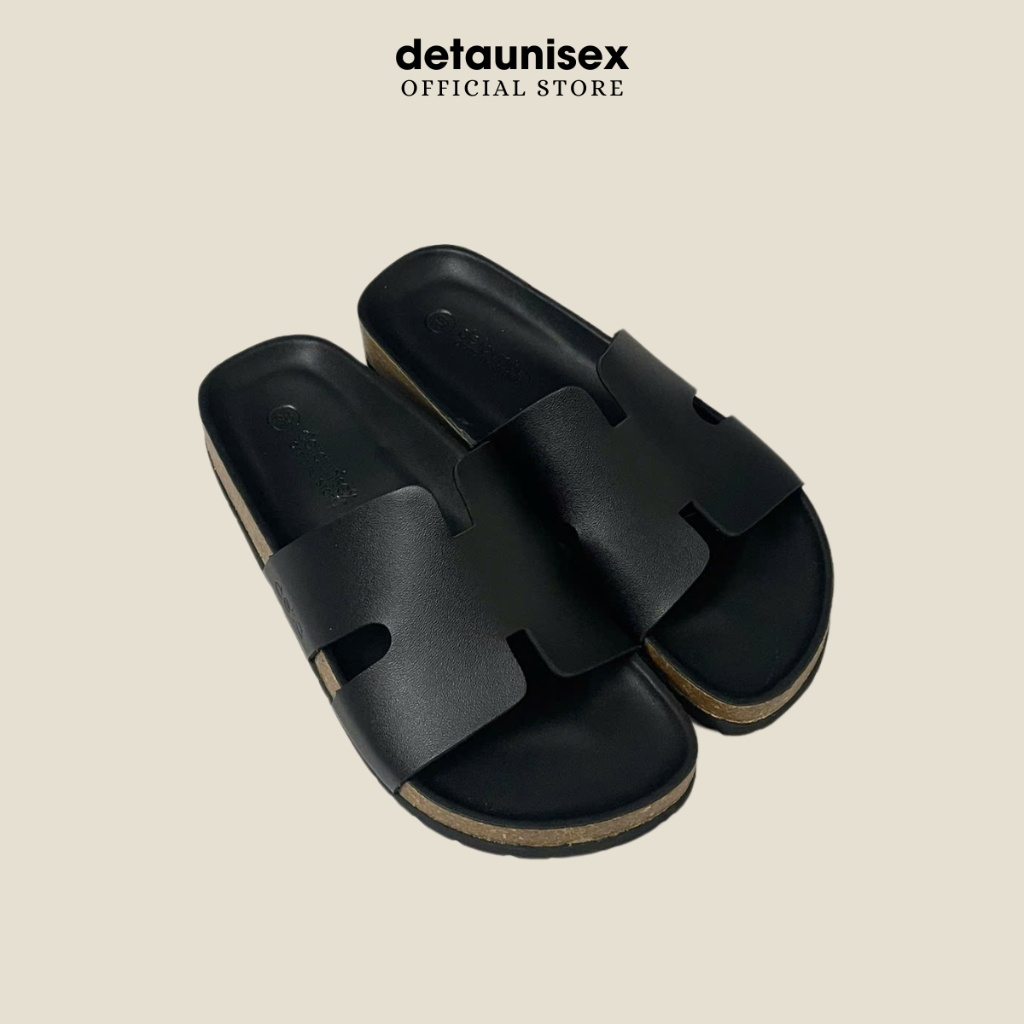 Ảnh Dép Birken đế trấu chữ H nam nữ phong cách Detaunisex màu Đen lót Đen - DETA14F 2