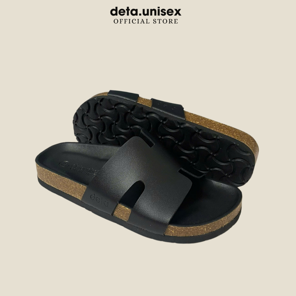Ảnh Dép Birken đế trấu chữ H nam nữ phong cách Detaunisex màu Đen lót Đen - DETA14F 3