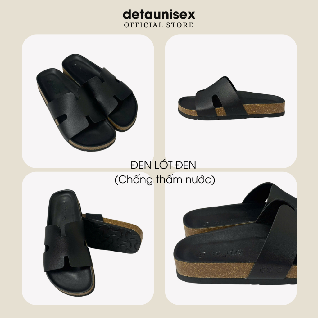 Ảnh Dép Birken đế trấu chữ H nam nữ phong cách Detaunisex màu Đen lót Đen - DETA14F 1