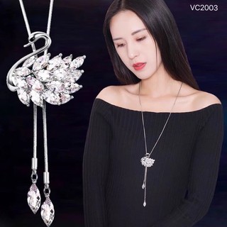 IK Dây Chuyền Vòng Cổ Dáng Dài Mặt Hoa Đính Đá Pha Lê Sang Trọng Có Thể Điều Chỉnh Kích Thước N24