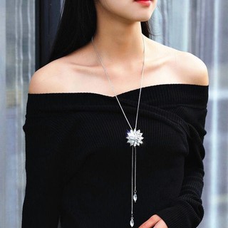 IK Dây Chuyền Vòng Cổ Dáng Dài Mặt Hoa Đính Đá Pha Lê Sang Trọng Có Thể Điều Chỉnh Kích Thước N24
