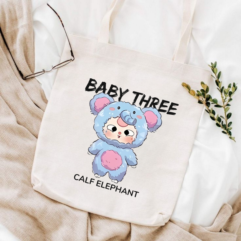 Túi Tote Baby Three vải Canvas cực đẹp - túi đeo vai màu đen trắng nhiều babythree hình kích thước 35x40 tota064