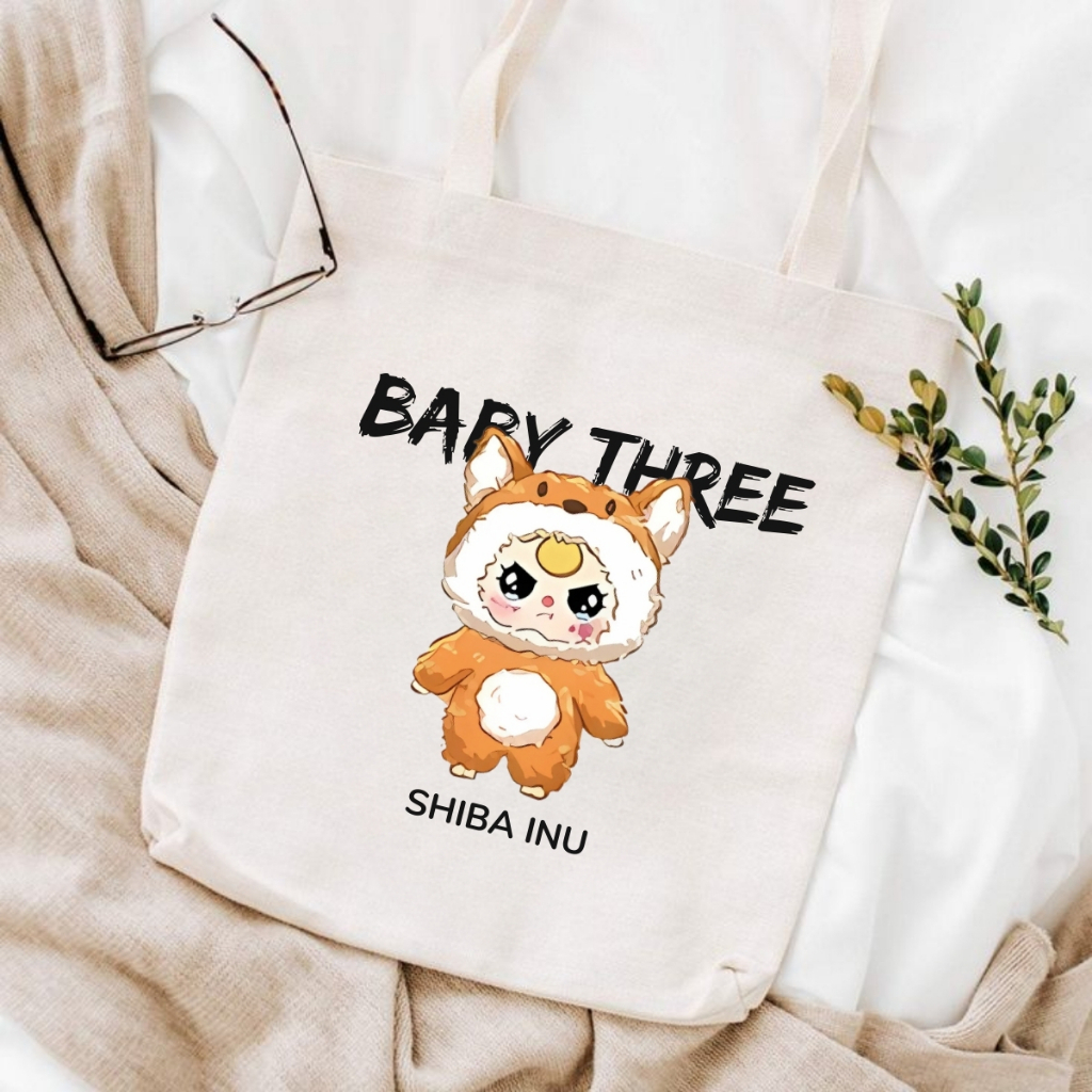 Túi Tote Baby Three vải Canvas cực đẹp - túi đeo vai màu đen trắng nhiều babythree hình kích thước 35x40 tota064