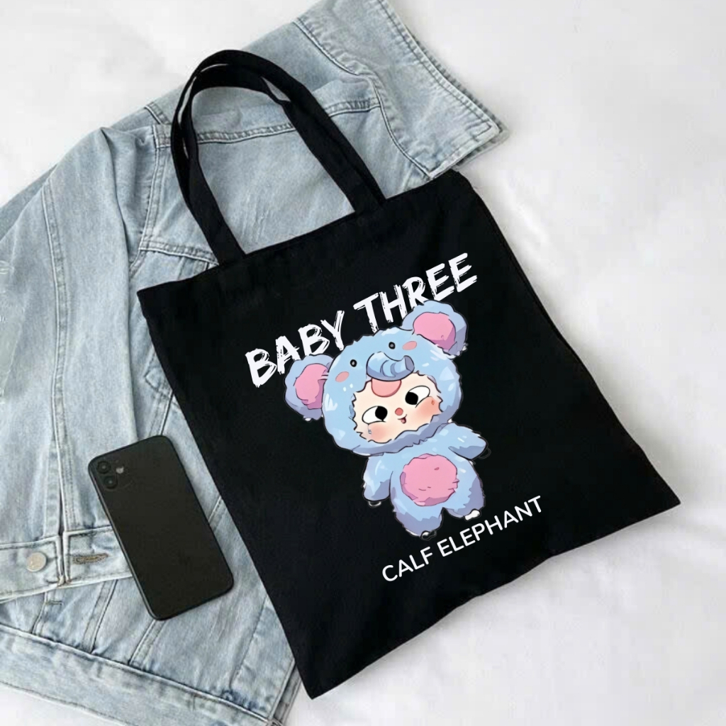 Túi Tote Baby Three vải Canvas cực đẹp - túi đeo vai màu đen trắng nhiều babythree hình kích thước 35x40 tota064