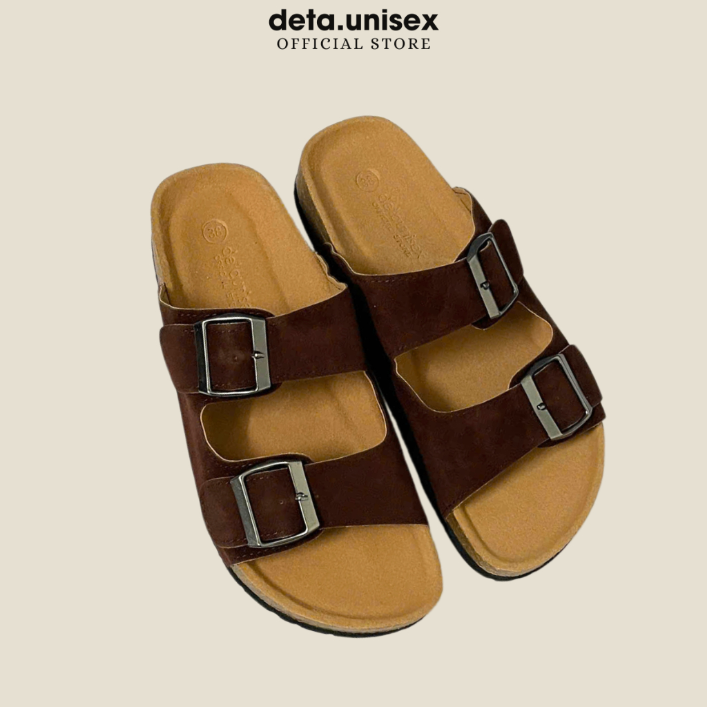 Ảnh Dép Birken đế trấu quai ngang 2 khoá quai da lộn may chỉ nam nữ thời trang DETAUNISEX - DETA27 2