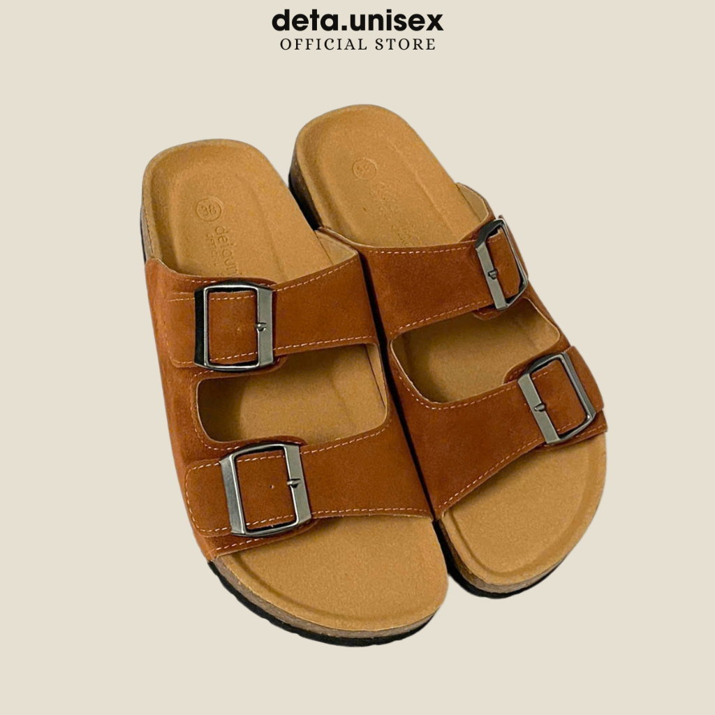 Ảnh Dép Birken đế trấu quai ngang 2 khoá quai da lộn may chỉ nam nữ thời trang DETAUNISEX - DETA27 1