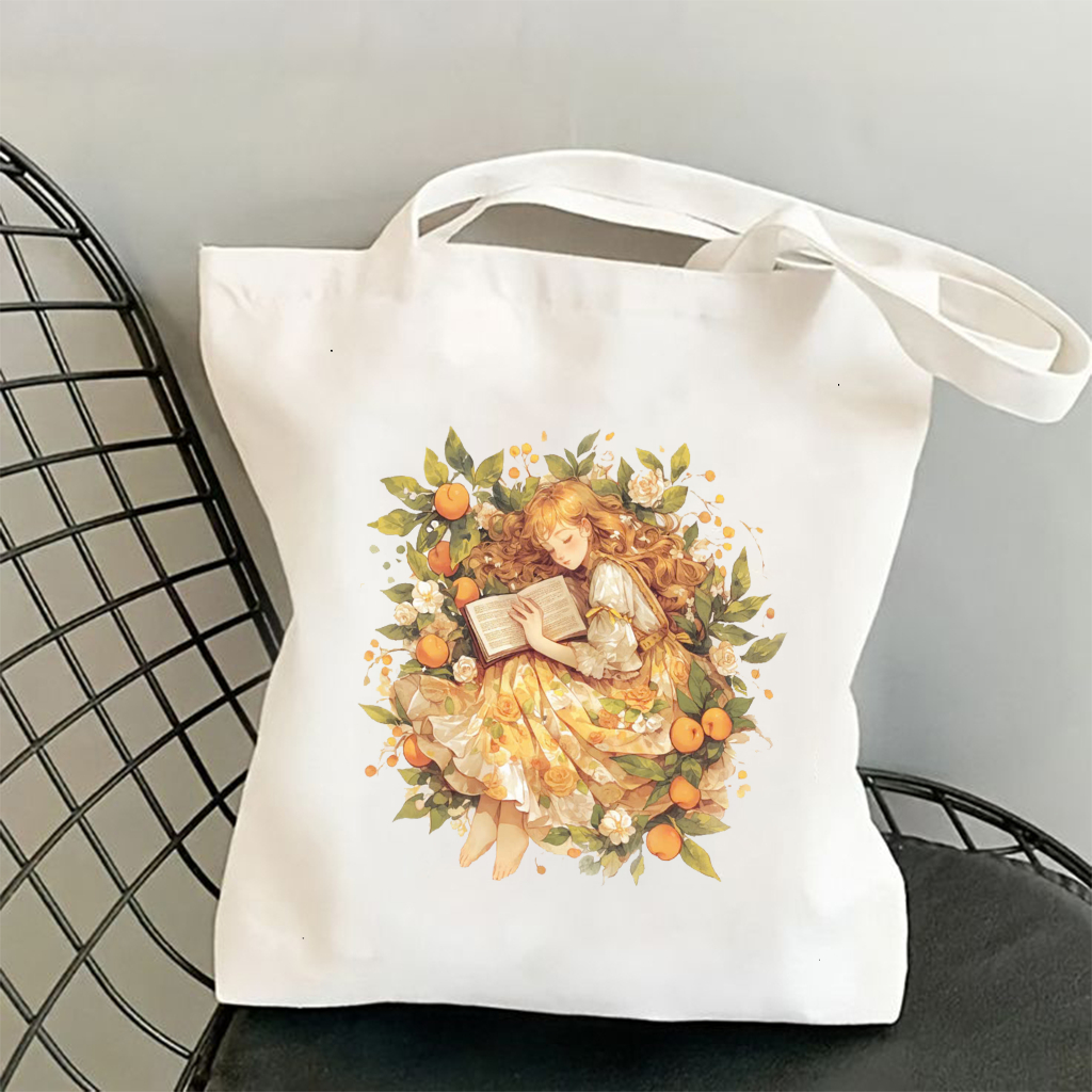 Túi Tote vải Canvas hình cô gái dễ thương Girl baby - túi đeo vai màu trắng be nhiều hình kích thước 35x40 tota063
