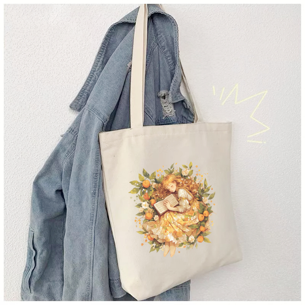 Túi Tote vải Canvas hình cô gái dễ thương Girl baby - túi đeo vai màu trắng be nhiều hình kích thước 35x40 tota063
