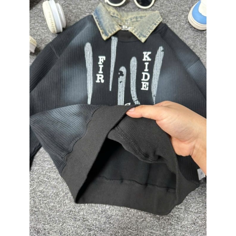 Áo loang Firstkide áo lên gân lót lông chuẩn hàng QCCC áo nỉ cổ bò siêu ngầu siêu chất cho bé size từ 20-45kg