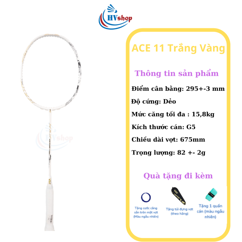 Vợt cầu lông - Vợt VS Ace 11 Power Max chính hãng, tặng cước căng sẵn, quấn cán và bao đơn - HVShop