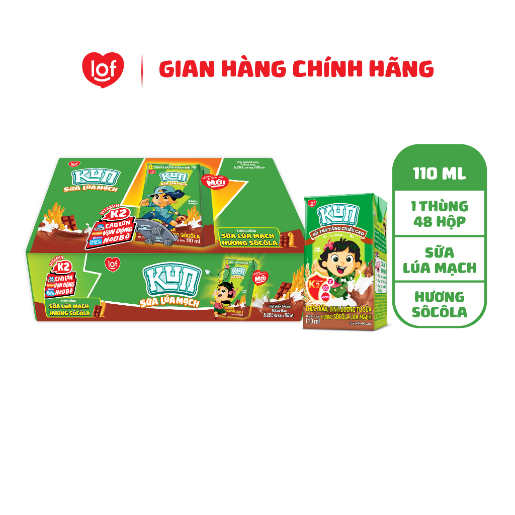 Sữa lúa mạch KUN vị socola thùng 48 hộp x 110ml | Shopee Việt Nam