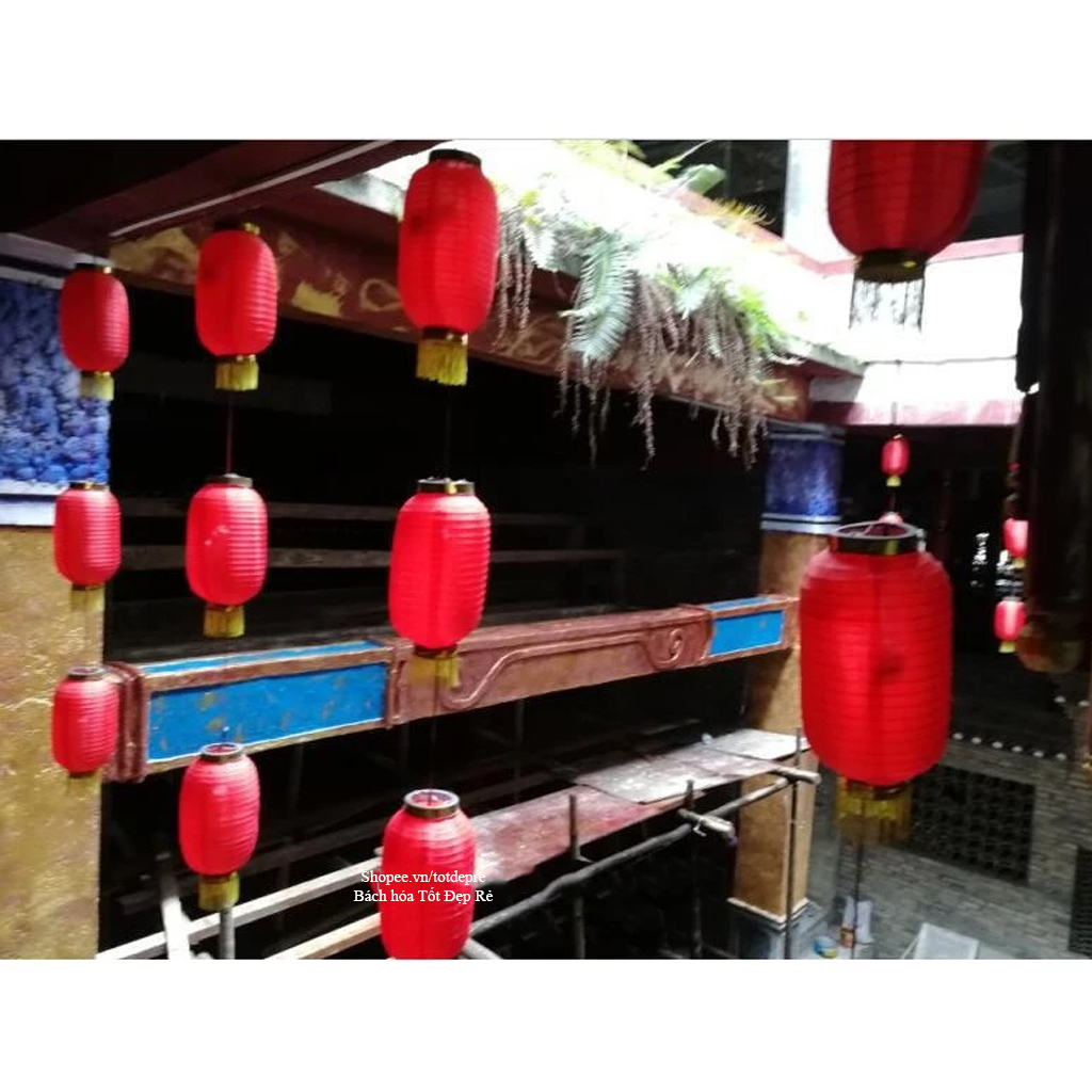 Đèn lồng vải chịu mưa nắng dáng dài hình trụ trang trí Tết, trang trí nhà hàng