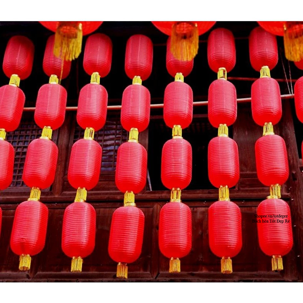 Đèn lồng vải chịu mưa nắng dáng dài hình trụ trang trí Tết, trang trí nhà hàng