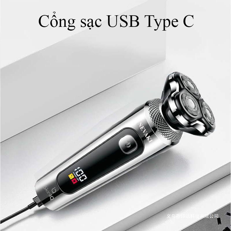 Máy cạo râu nam cao cấp 4 trong 1 NEVAKI 3 lưỡi kép tự mài sắc, cạo sát sạch êm, chống nước IPX7, màn hình LCD