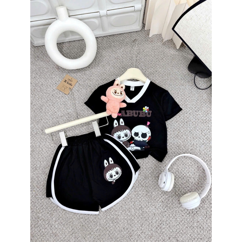 2-14 TUỔI. Bộ cộc tay mùa hè cho bé gái in hình labubu vải cotton (không kèm gấu) M14