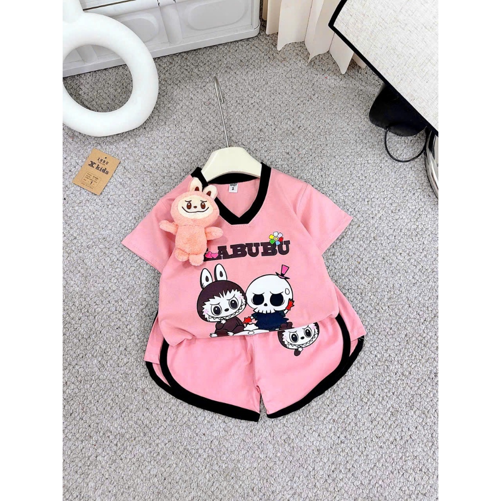 2-14 TUỔI. Bộ cộc tay mùa hè cho bé gái in hình labubu vải cotton (không kèm gấu) M14