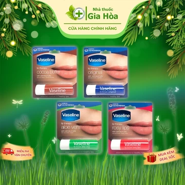 Sáp Vaseline Lip Therapy dạng thỏi son dưỡng ẩm, mềm môi giảm khô nứt, dùng như son lót, giúp son bám màu (Stick) - 4.8g