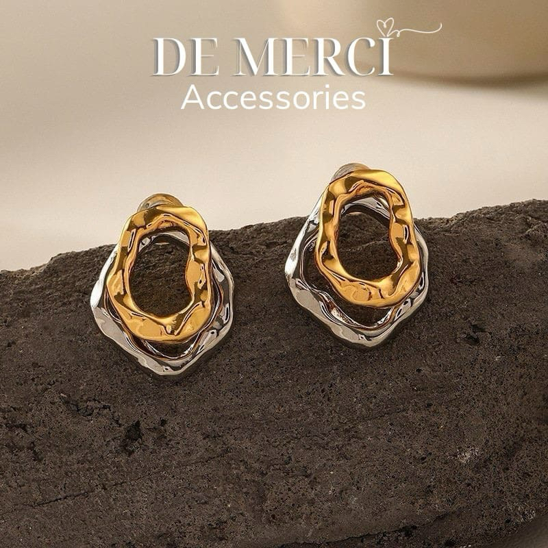 Khuyên tai nữ bạc 925 DE MERCI ACCESSORIES hình học kết hợp phủ bóng phụ kiện trang sức nữ cá tính BT016