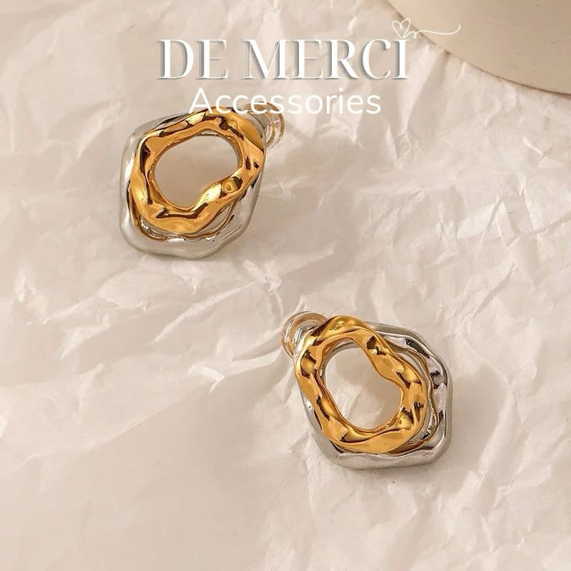 Khuyên tai nữ bạc 925 DE MERCI ACCESSORIES hình học kết hợp phủ bóng phụ kiện trang sức nữ cá tính BT016
