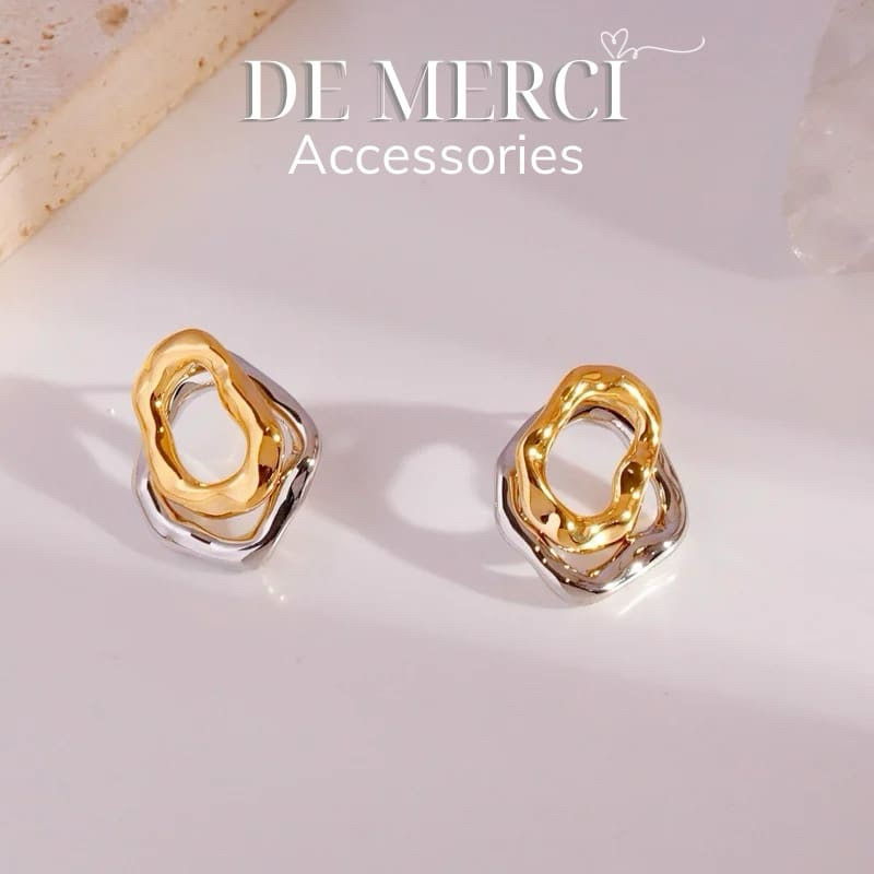 Khuyên tai nữ bạc 925 DE MERCI ACCESSORIES hình học kết hợp phủ bóng phụ kiện trang sức nữ cá tính BT016