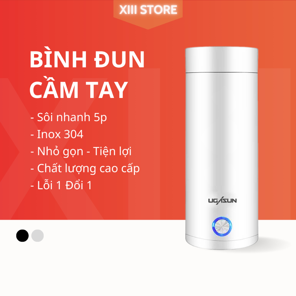 Bình Đun Nước Siêu Tốc Mini Cầm Tay UGASUN, Bình Nước Giữ Nhiệt Nhỏ Gọn, Inox 304, Dung Tích 400ml.