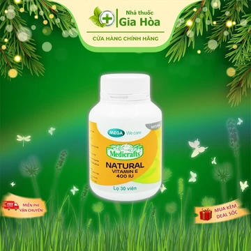 Medicraft Natural Vitamin E 400 – Viên uống Vitamin E làm đẹp da, chậm lão hoá da, giảm nếp nhăn (Lọ 30 viên)