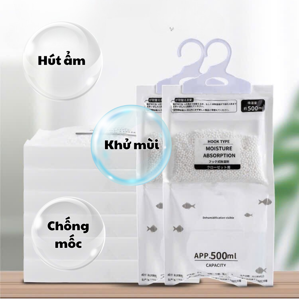 Túi Tiêu Chuẩn - Túi Hút Ẩm Treo Tủ Khử Mùi 2 Ngăn Hạt Hút 500Ml Chống Mốc Nồm Ẩm Thơm Tủ Quần Áo Phòngủ Linh Hoạtiện...