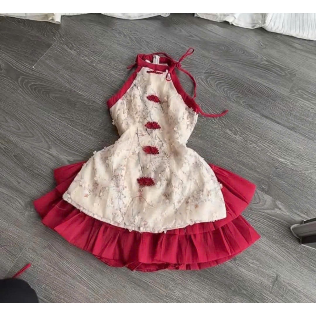 Sét yếm chân váy bé gái, sét váy áo cổ tàu cách tân bé gái sành điệu, dễ thương size đại cho mẹ và bé gái 3-16 tuổi