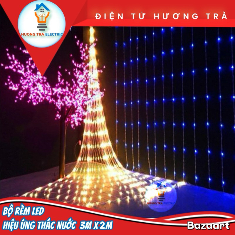 Bộ Đèn Led Thả Rèm Mưa Rơi/ Thác Nước - Đèn Nháy Thả Mành, Trang Trí Cây Đẹp Lung Linh ( 3m x 2m )