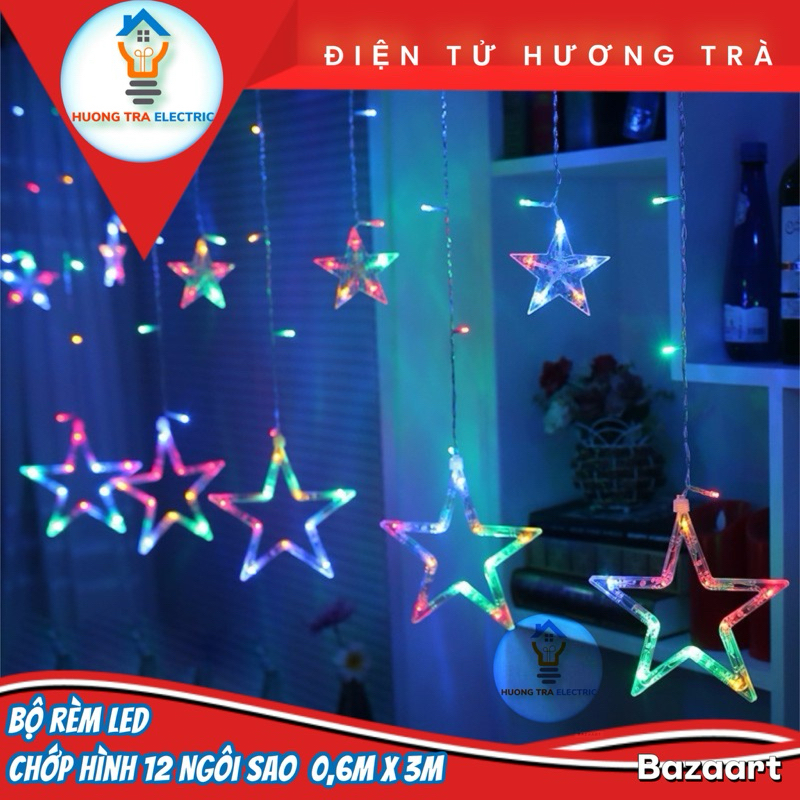 Bộ Màn Đèn LED Chớp 12 Ngôi Sao Đa Sắc Trang Trí Nhà Cửa, Quán Cà Phê, Tiệc.