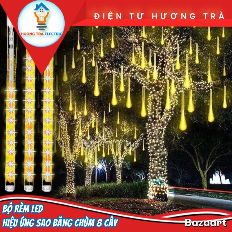 Bộ đèn LED Sao Băng Chùm 8 Cây Đơn Sắc,Trang Trí Tết, Tiệc, Trang Trí Quán Cà Phê, Trang Trí Sân Vườn Ngoài Trời
