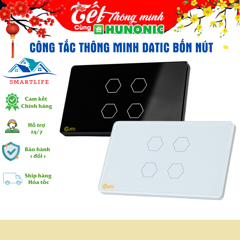 Công Tắc Thông Minh Hunonic Datic Wifi Loại 4 Nút, Điều Khiển Đèn Chiếu ...