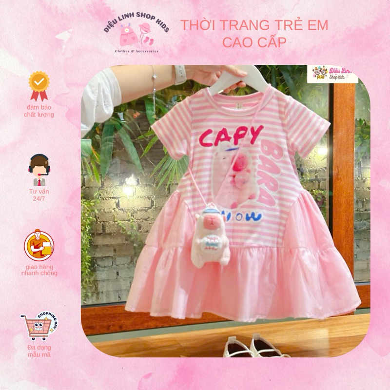 váy Capy bara dáng A thiết kế chất liệu cotton phối chân tơ mềm mại size8/36kg( không kèm túi cappy -Diệu linh shop kids
