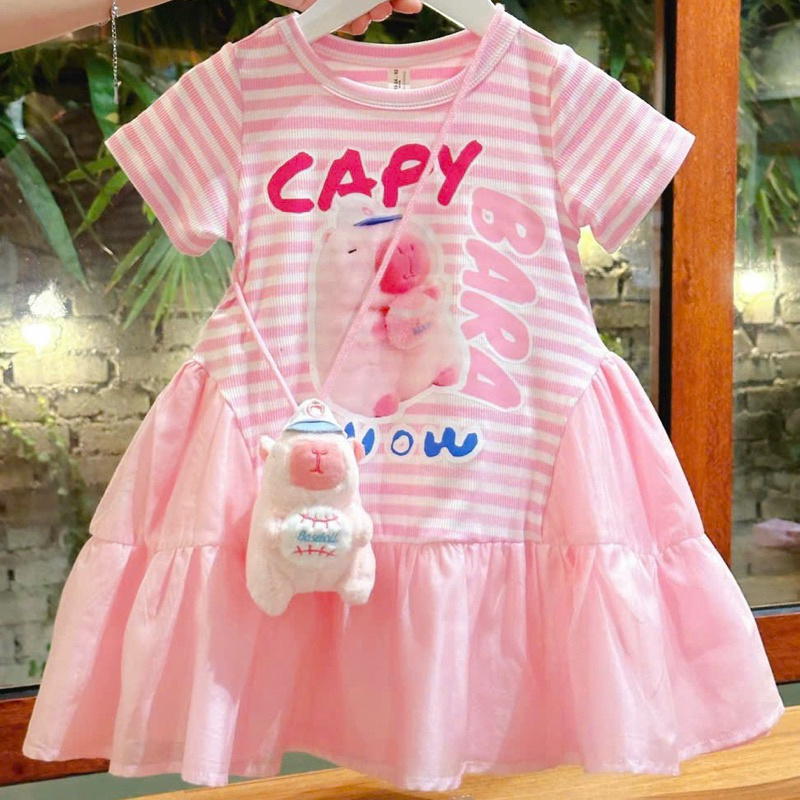 váy Capy bara dáng A thiết kế chất liệu cotton phối chân tơ mềm mại size8/36kg( không kèm túi cappy -Diệu linh shop kids