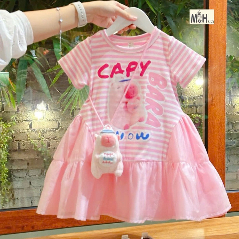 váy Capy bara dáng A thiết kế chất liệu cotton phối chân tơ mềm mại size8/36kg( không kèm túi cappy -Diệu linh shop kids
