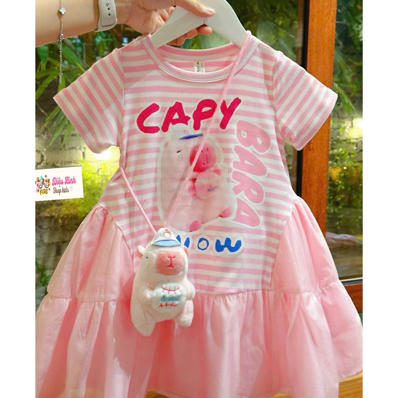 váy Capy bara dáng A thiết kế chất liệu cotton phối chân tơ mềm mại size8/36kg( không kèm túi cappy -Diệu linh shop kids