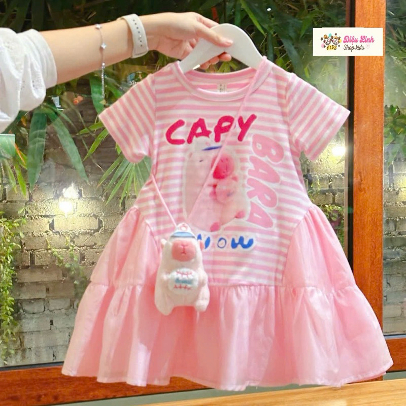 váy Capy bara dáng A thiết kế chất liệu cotton phối chân tơ mềm mại size8/36kg( không kèm túi cappy -Diệu linh shop kids